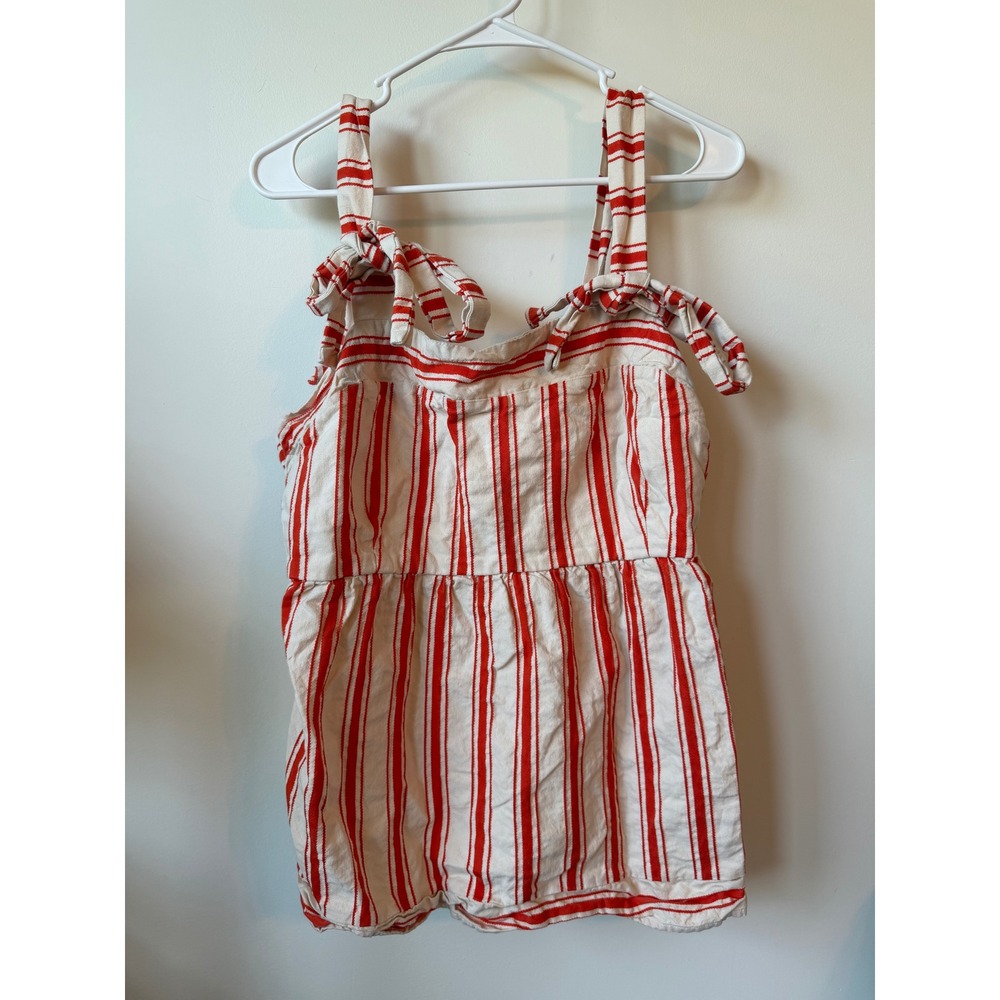 Cabi Red White Striped Tie Shoulder Smocked Back Cami Tank Top XL 0428